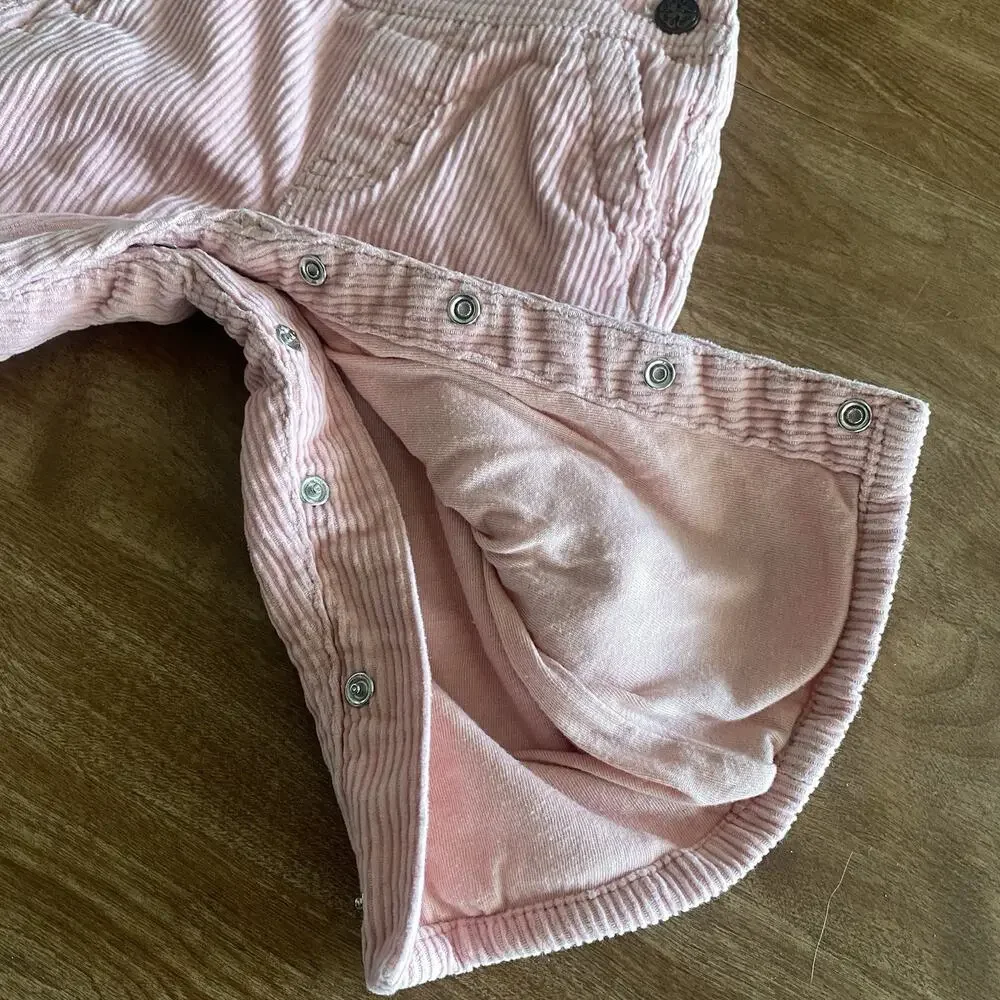 Vintage OshKosh B'gosh Overalls Girls 6M Pink Corduroy Cargo Snap Leg Baby
